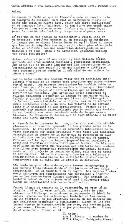 Carta Abierta A Una Participante Del Concurso Srta Puerto Rico