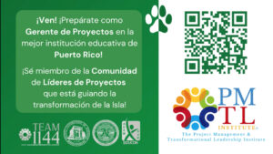 Afiche anunciando la Certificación Profesional en Gerencia de Proyectos y Liderazgo en el Recinto universitario de Mayagüez de la Universidad de Puerto Rico.